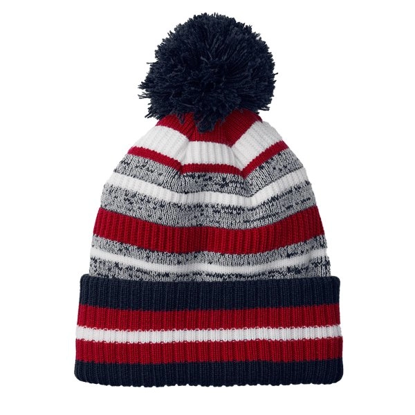 Immagine Berretto a righe multi -colore, maglia a doppio strato, con pom-pom a tinta unita - Multi-Sport Fan Beanie