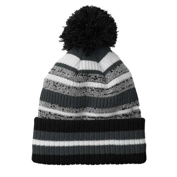 Immagine Berretto a righe multi -colore, maglia a doppio strato, con pom-pom a tinta unita - Multi-Sport Fan Beanie