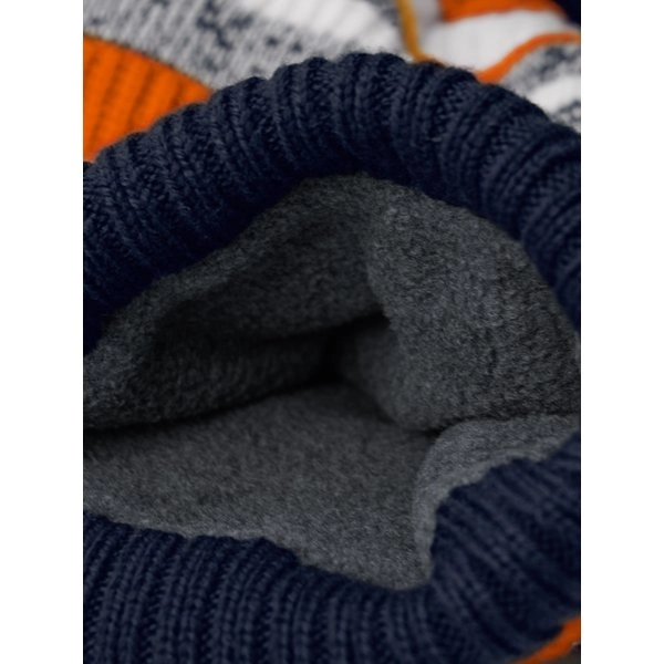 Immagine Berretto a righe multi -colore, maglia a doppio strato, con pom-pom a tinta unita - Multi-Sport Fan Beanie