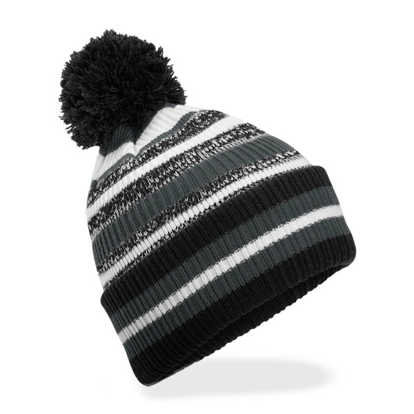 Immagine Berretto a righe multi -colore, maglia a doppio strato, con pom-pom a tinta unita - Multi-Sport Fan Beanie