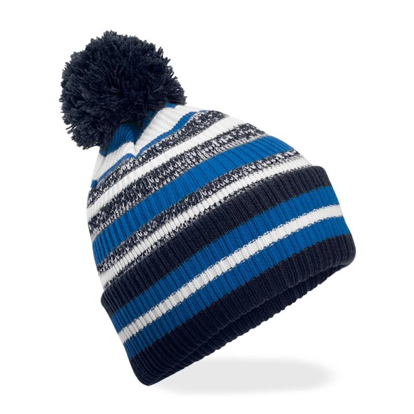 Immagine Berretto a righe multi -colore, maglia a doppio strato, con pom-pom a tinta unita - Multi-Sport Fan Beanie