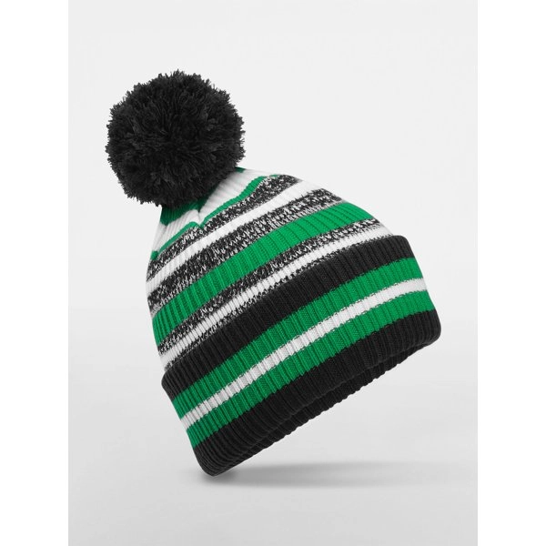 Immagine Berretto a righe multi -colore, maglia a doppio strato, con pom-pom a tinta unita - Multi-Sport Fan Beanie