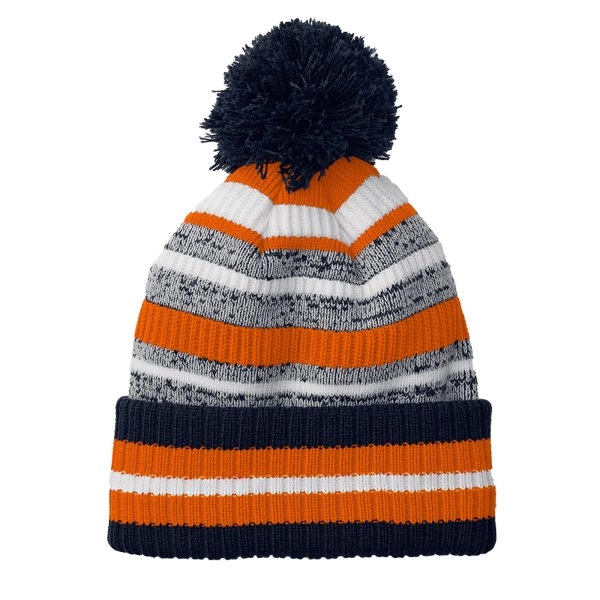 Immagine Berretto a righe multi -colore, maglia a doppio strato, con pom-pom a tinta unita - Multi-Sport Fan Beanie