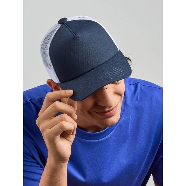 Immagine Cappello a 5 pannelli, pannello frontale strutturato, interno della visiera in plastica riciclata, chiusura snap-back, - Record-S