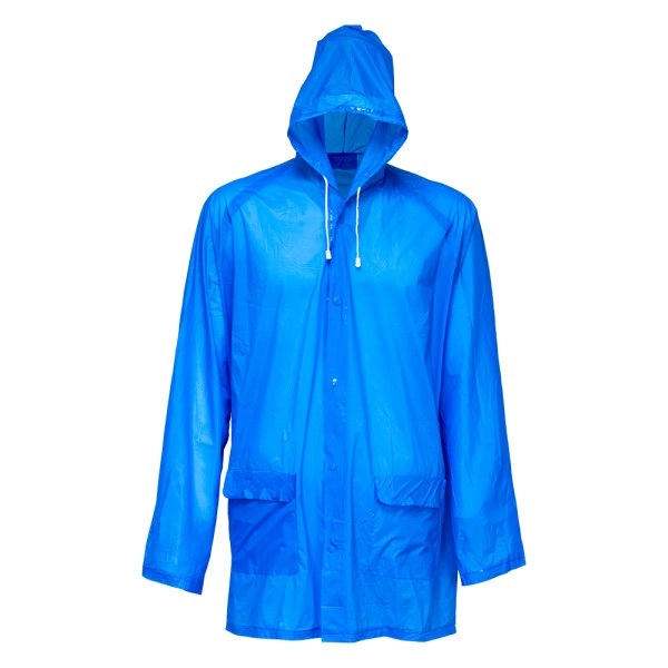 Impermeabile in PVC goffrato, con cappuccio e 2 tasche frontali, inserito in bustina
