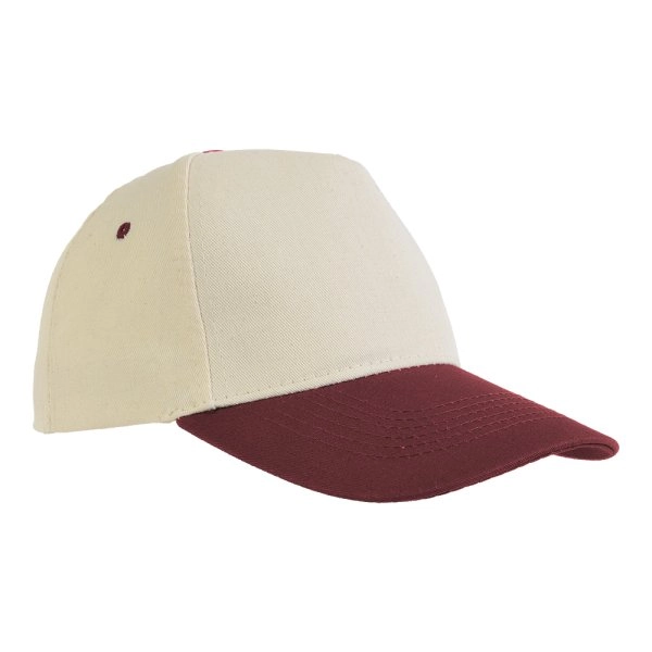 Cappellino in cotone naturale, 5 pannelli con visiera colorata
