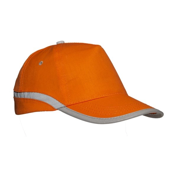 Cappellino ad alta visibilità in cotone, 5 pannelli con bande e chiusura catarifrangenti