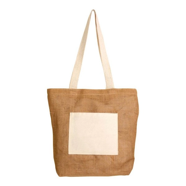 Immagine Shopper con soffietto alla base in Juta con manici e tasca esterna (18 x 15 cm) in cotone