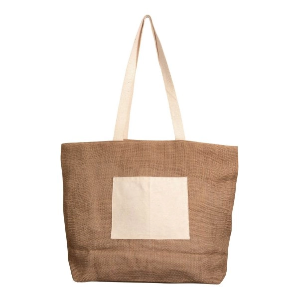 Immagine Shopper con soffietto alla base in juta con manici e tasca esterna (18 x 15 cm) in cotone