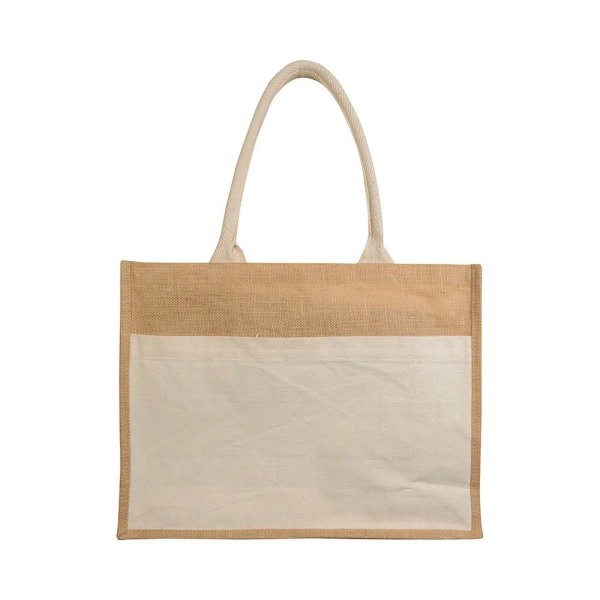 Immagine Shopper con soffietto in Juta con interno cerato, manici e tasca esterna in cotone