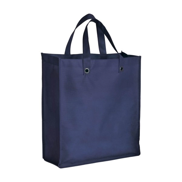 Shopper ripiegabile con soffietto in TNT 80g/m2 cucito, manici corti