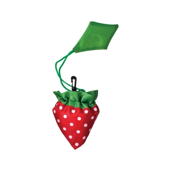 Immagine Shopper ripiegabile a forma di fragola in poliestere 190T, con foglia personalizzabile