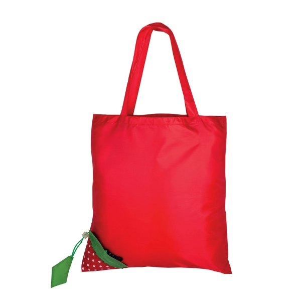 Immagine Shopper ripiegabile a forma di fragola in poliestere 190T, con foglia personalizzabile
