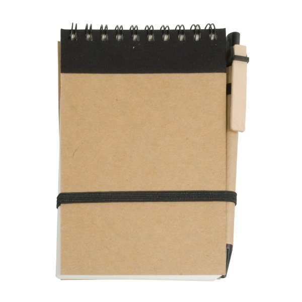 Immagine Block notes ad anelli in carta riciclata, fogli bianchi (70 pag.) con penna in cartone