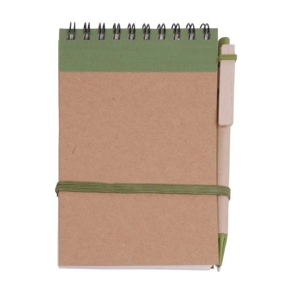 Immagine Block notes ad anelli in carta riciclata, fogli bianchi (70 pag.) con penna in cartone