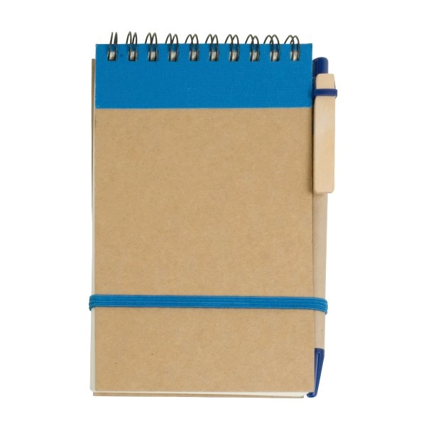 Block notes ad anelli in carta riciclata, fogli bianchi (70 pag.) con penna in cartone