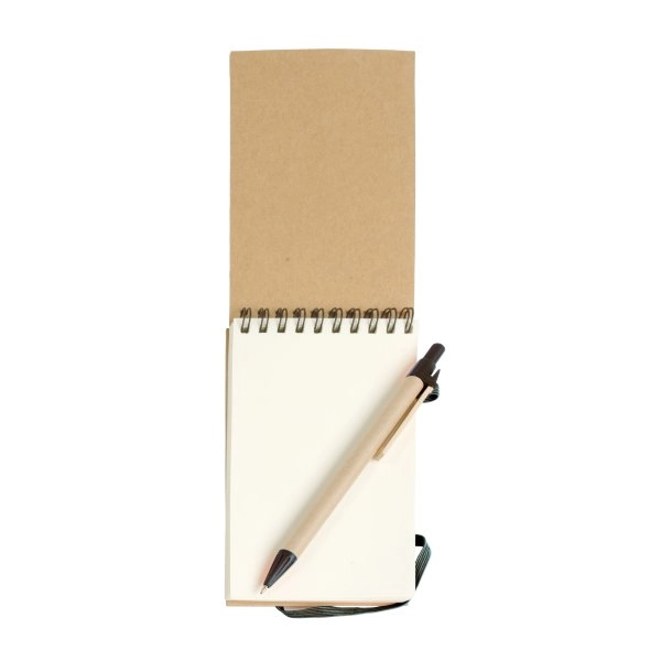 Immagine Block notes ad anelli in carta riciclata, fogli bianchi (70 pag.) con penna in cartone