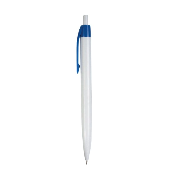 Immagine Penna a scatto in plastica, fusto bianco e clip colorata