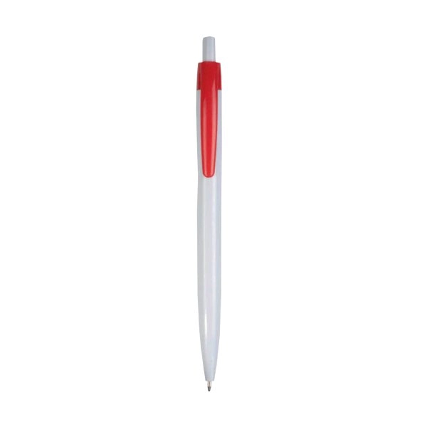 Immagine Penna a scatto in plastica, fusto bianco e clip colorata
