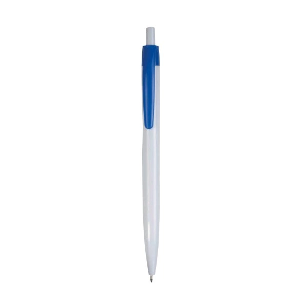 Immagine Penna a scatto in plastica, fusto bianco e clip colorata