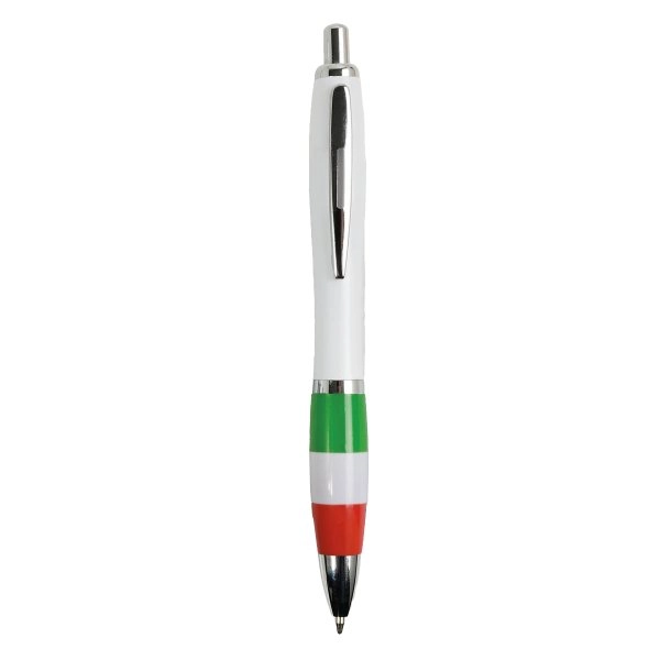 Penna a scatto in plastica ABS, con fusto bianco, impugnatura colorata gommata