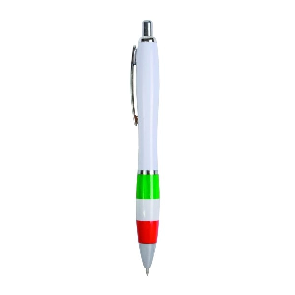 Immagine Penna a scatto in plastica ABS, con fusto bianco, impugnatura colorata gommata