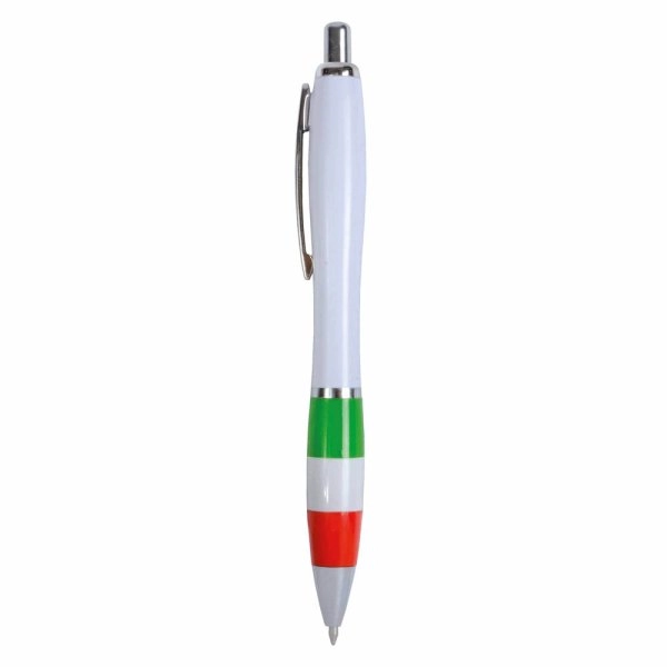 Penna a scatto in plastica ABS, con fusto bianco, impugnatura colorata gommata