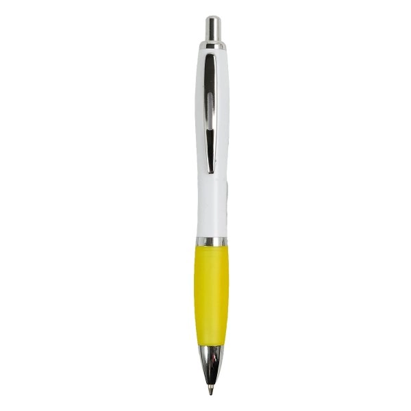 Immagine Penna a scatto in plastica ABS, con fusto bianco, impugnatura colorata gommata