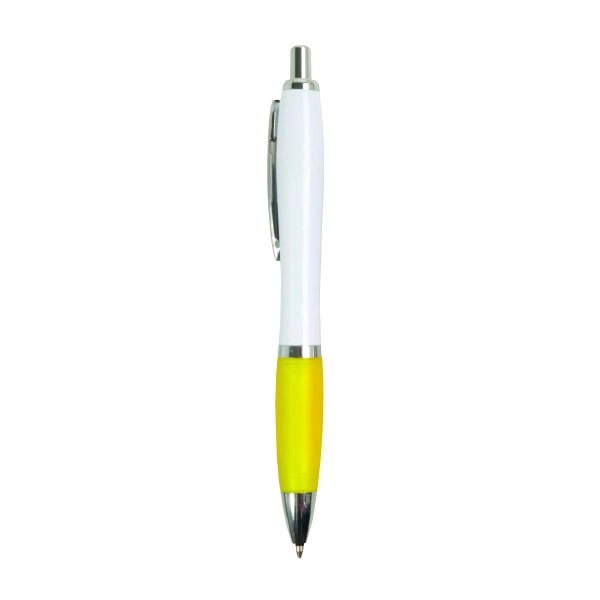 Immagine Penna a scatto in plastica ABS, con fusto bianco, impugnatura colorata gommata