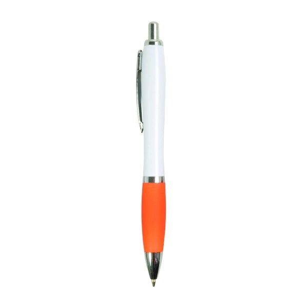 Immagine Penna a scatto in plastica ABS, con fusto bianco, impugnatura colorata gommata