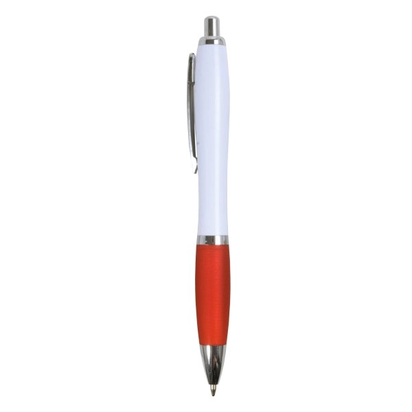 Immagine Penna a scatto in plastica ABS, con fusto bianco, impugnatura colorata gommata