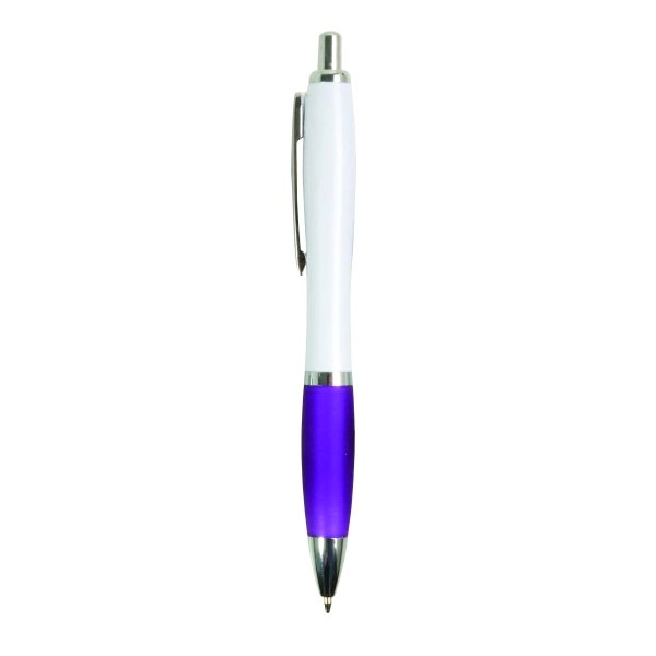 Immagine Penna a scatto in plastica ABS, con fusto bianco, impugnatura colorata gommata