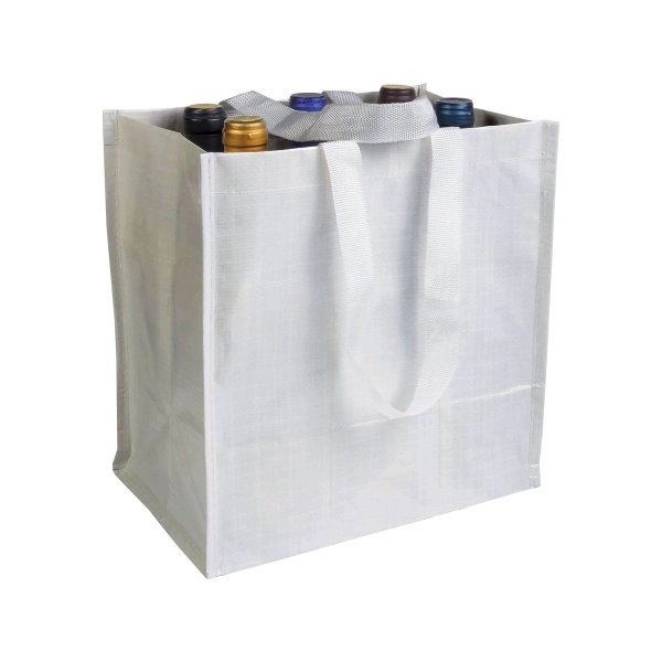 Immagine Shopper porta bottiglie (6 posti) in PP laminato 120 g/m2, manici corti a nastro