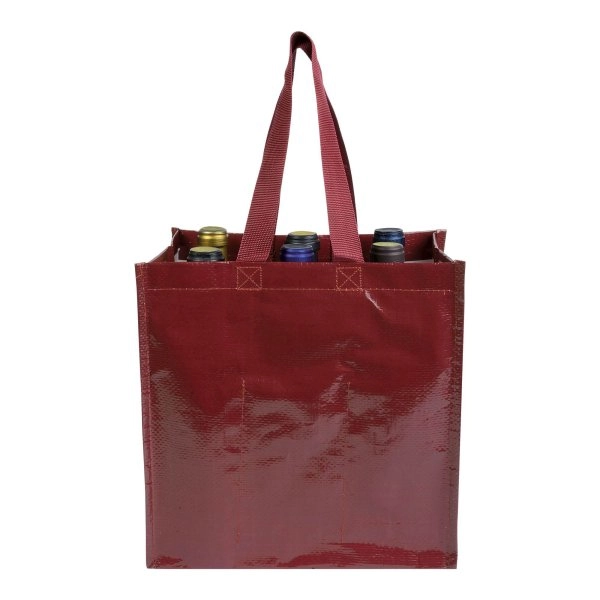 Immagine Shopper porta bottiglie (6 posti) in PP laminato 120 g/m2, manici corti a nastro