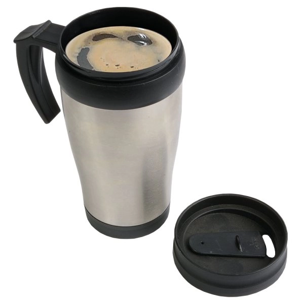 Immagine Tazza termica (400ml) in acciaio inox, con interno, manico e tappo in plastica