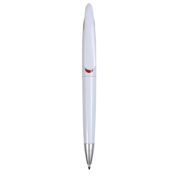 Immagine Penna a scatto in plastica con fusto bianco e clip curva con interno colorato, refill jumb
