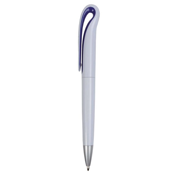 Immagine Penna a scatto in plastica con fusto bianco e clip curva con interno colorato, refill jumb