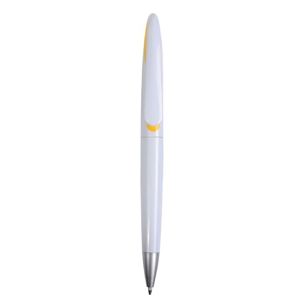 Immagine Penna a scatto in plastica con fusto bianco e clip curva con interno colorato, refill jumb