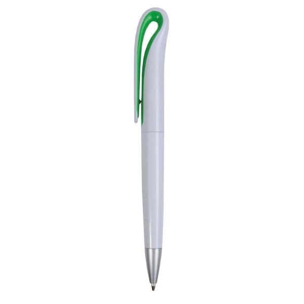 Immagine Penna a scatto in plastica con fusto bianco e clip curva con interno colorato, refill jumb