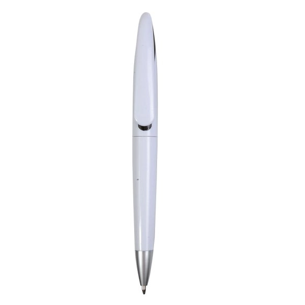 Immagine Penna a scatto in plastica con fusto bianco e clip curva con interno colorato, refill jumb