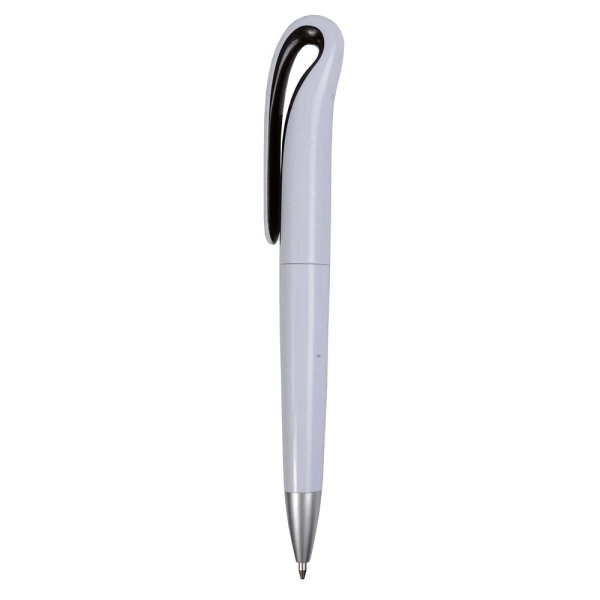 Immagine Penna a scatto in plastica con fusto bianco e clip curva con interno colorato, refill jumb