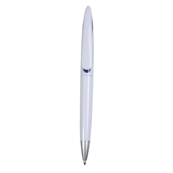 Immagine Penna a scatto in plastica con fusto bianco e clip curva con interno colorato, refill jumb