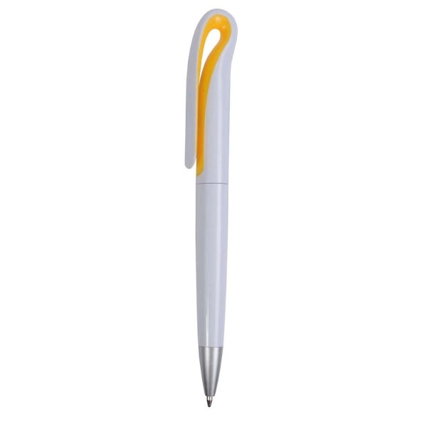 Immagine Penna a scatto in plastica con fusto bianco e clip curva con interno colorato, refill jumb