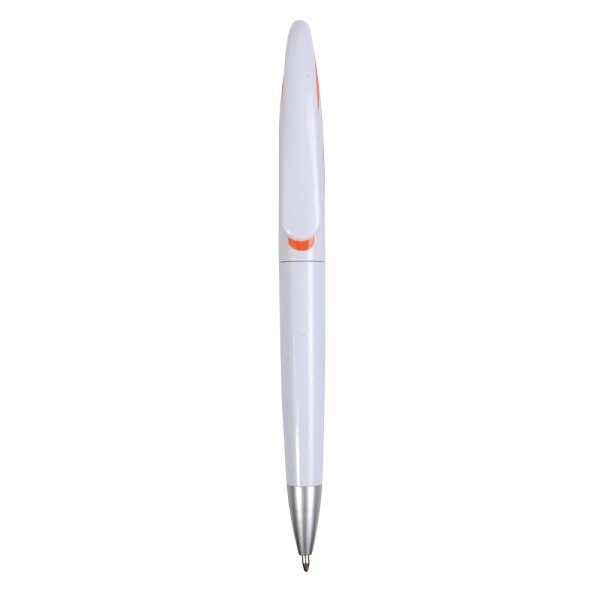 Immagine Penna a scatto in plastica con fusto bianco e clip curva con interno colorato, refill jumb