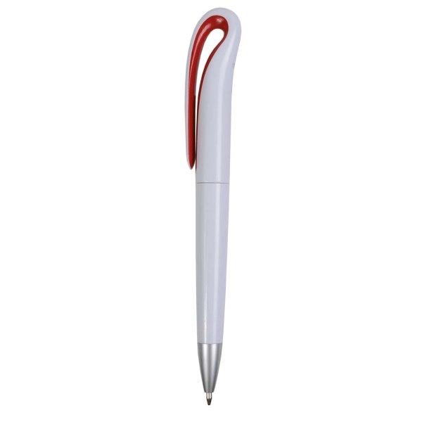 Immagine Penna a scatto in plastica con fusto bianco e clip curva con interno colorato, refill jumb