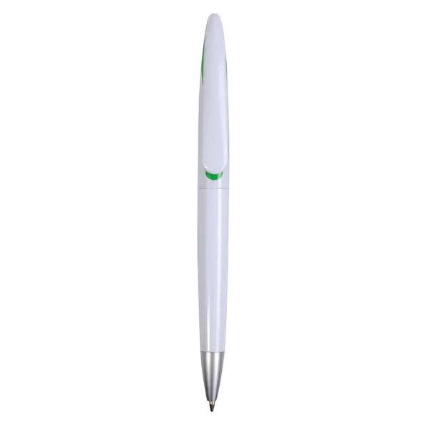 Penna a scatto in plastica con fusto bianco e clip curva con interno colorato, refill jumb