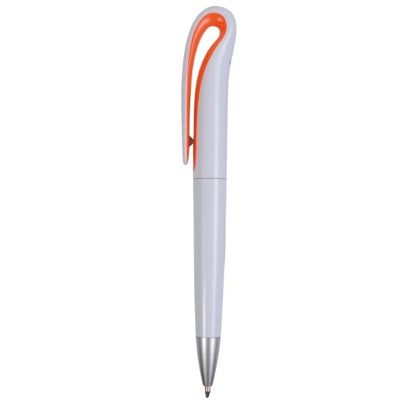 Immagine Penna a scatto in plastica con fusto bianco e clip curva con interno colorato, refill jumb