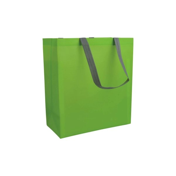 Shopper con soffietto in TNT laminato 100 g/m2 termosaldato, manici corti