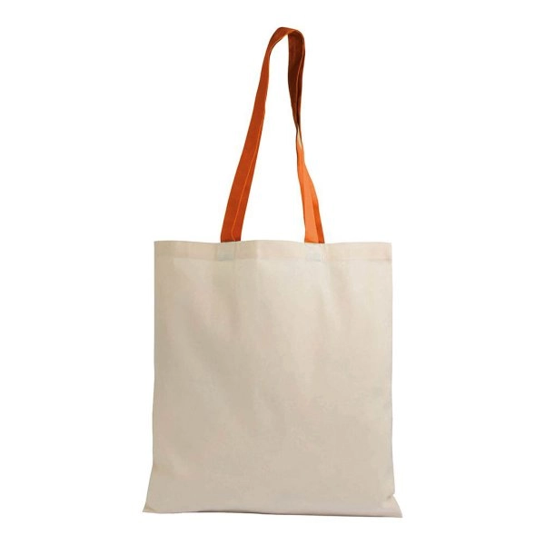 Immagine Shopper in cotone naturale 135 g/m2, manici lunghi colorati