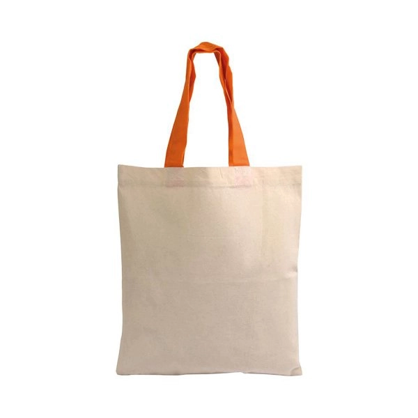 Immagine Shopper mini in cotone naturale 135 g/m2, manici corti colorati